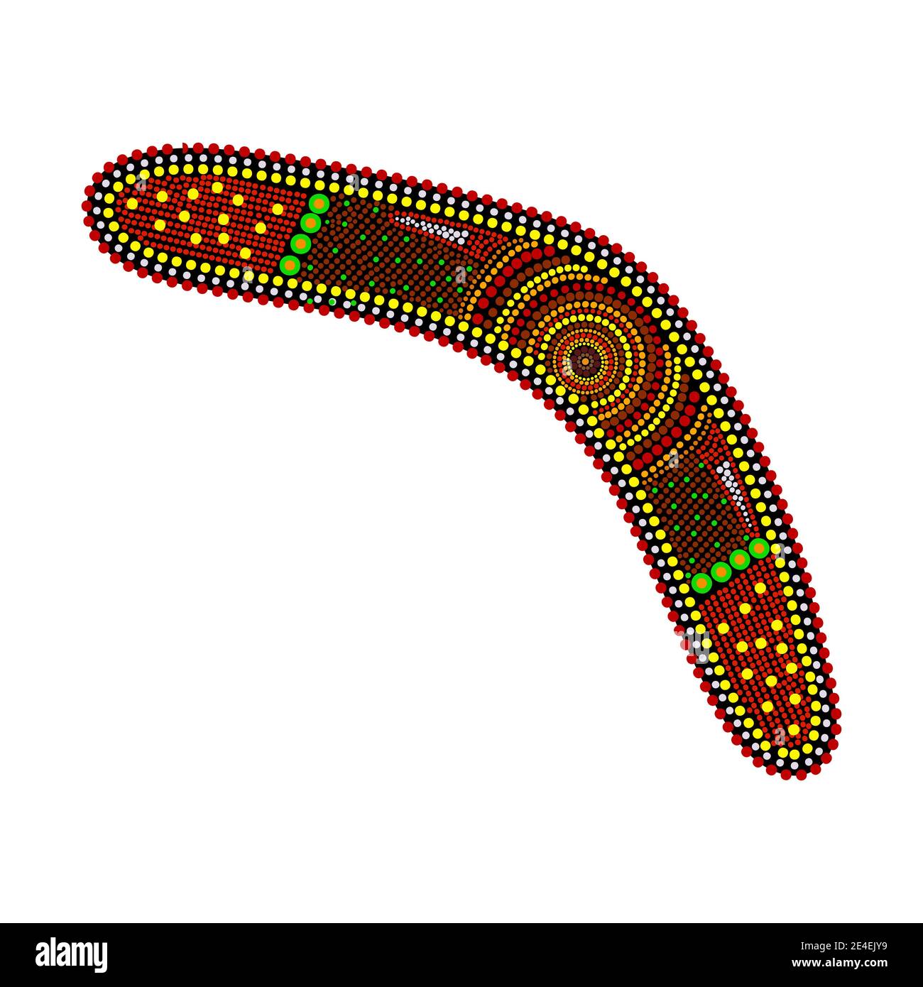 Boomerang isolé sur fond blanc. Australie peinture à points boomerang aborigène. Arme aborigène de style tribal. Style ethnique décoratif.vecteur Illustration de Vecteur