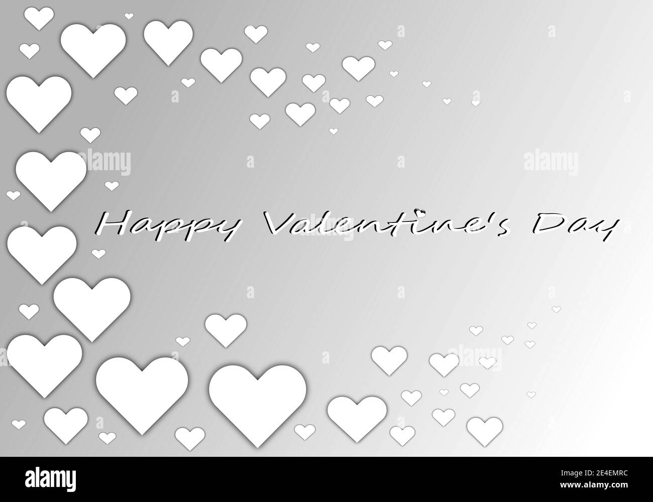 Modèle de bannière de la Saint-Valentin pour la publicité sur les médias sociaux, l'invitation ou la conception d'affiche avec des formes de coeur blanc sur fond gris. Banque D'Images