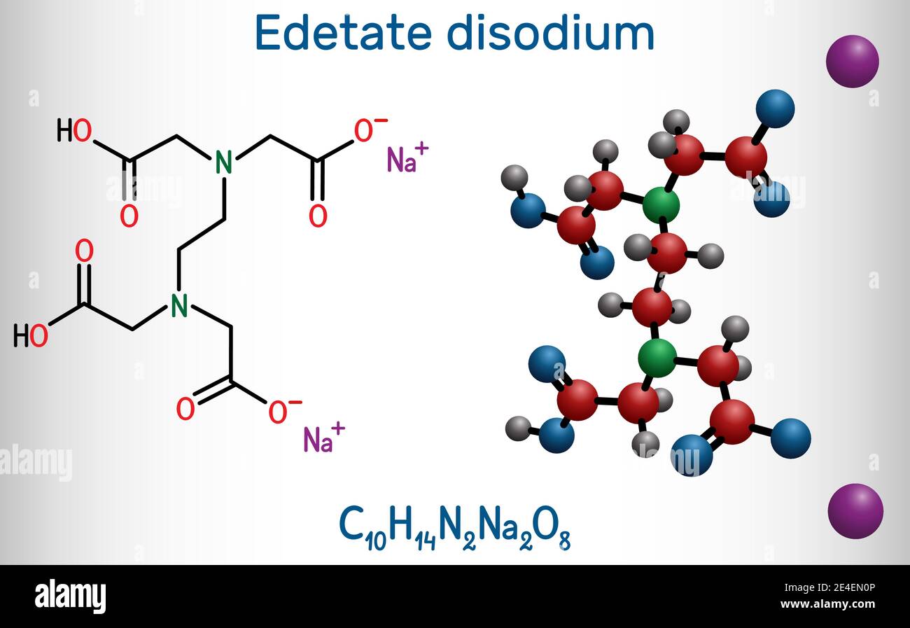 EDTA disodique, édétate disodique, édétate disodique, molécule. Il est diamine, est un agent chélateur polyvalent utilisé pour traiter l'hypercalcémie. Structure ch Illustration de Vecteur
