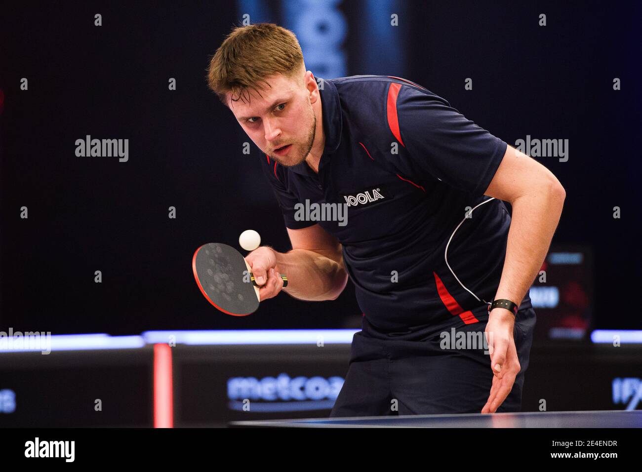 COVENTRY, ROYAUME-UNI. 23 janvier 2021. Tomas Mikutis (LTU) pendant 2021 World Ping pong Masters à Ricoh Arena le samedi 23 janvier 2021 à COVENTRY, ANGLETERRE. Credit: Taka G Wu/Alay Live News Banque D'Images