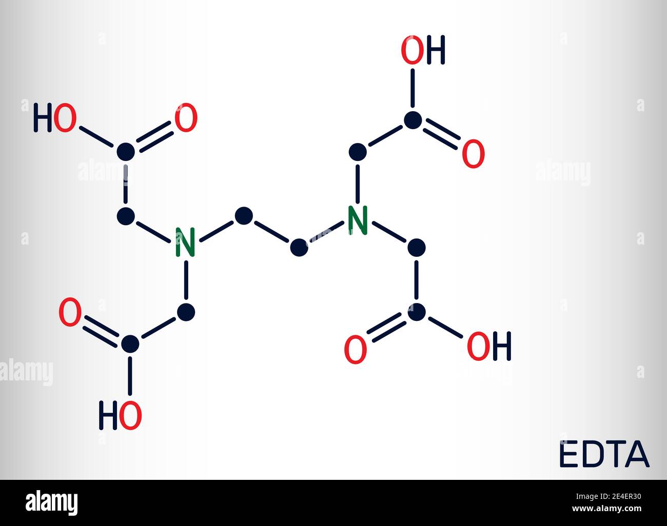 Acide éthylènediaminetétraacétique, acide édétique, molécule d'EDTA. C'est un chélateur de plomb et un anti-coagulant. Formule chimique du squelette. Illustration vectorielle Illustration de Vecteur