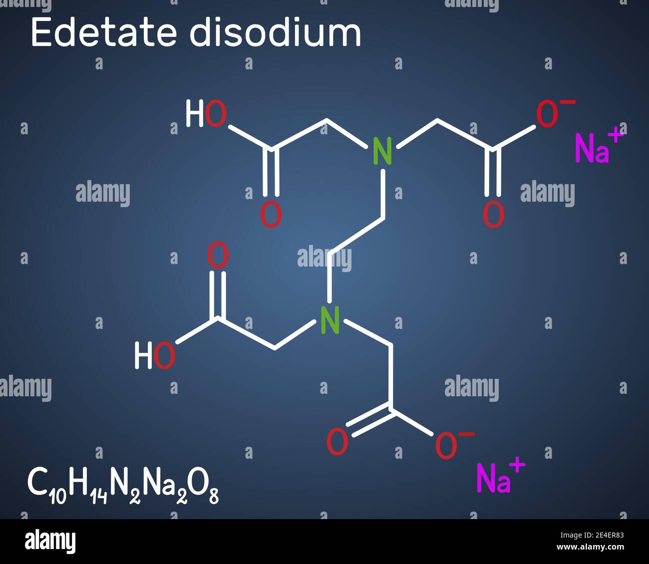 EDTA disodique, édétate disodique, édétate disodique, molécule. Il est diamine, est un agent chélateur polyvalent utilisé pour traiter l'hypercalcémie. Structure ch Illustration de Vecteur
