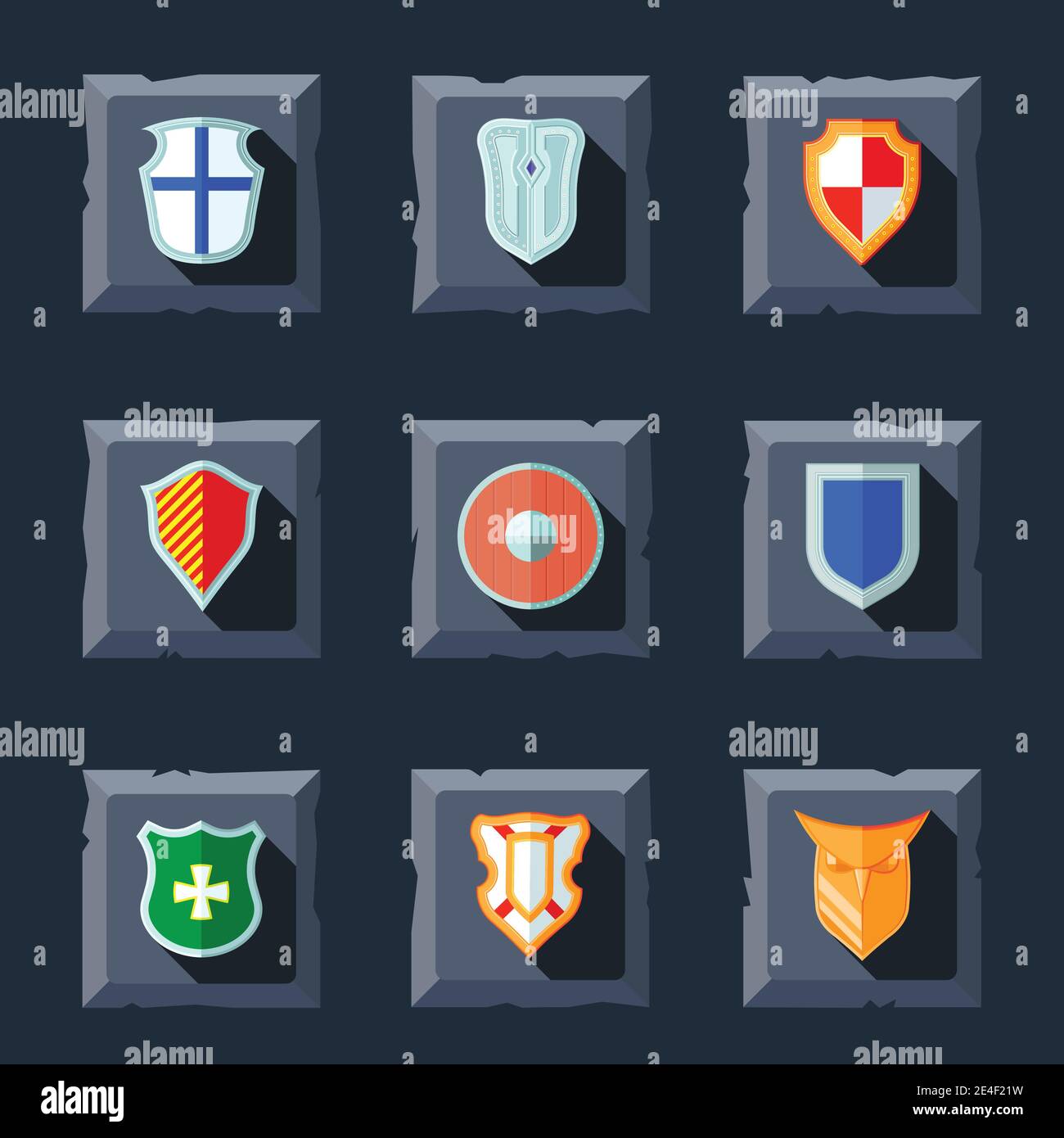 Les boucliers militaires antiques cimier médiéval heraldry plate icônes ensemble isolé illustration vectorielle Illustration de Vecteur