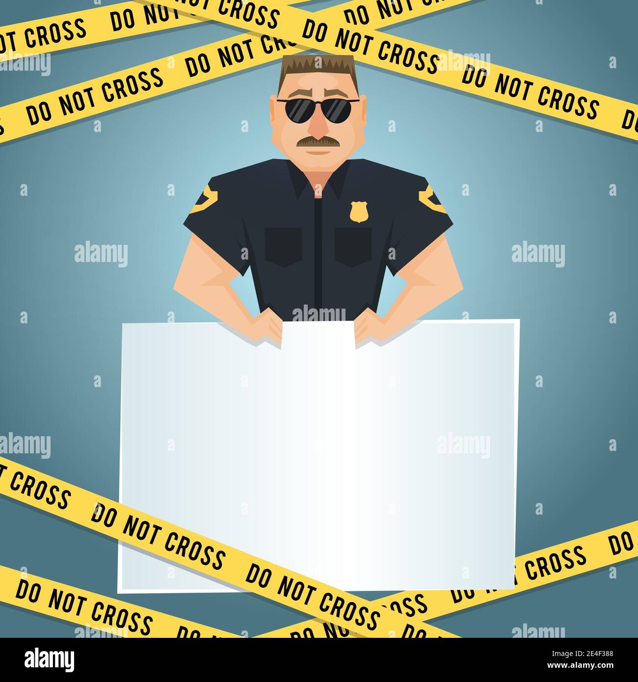 Le personnage policier avec un tableau vierge et jaune ne se croiser pas illustration vectorielle de l'affiche sur bande Illustration de Vecteur
