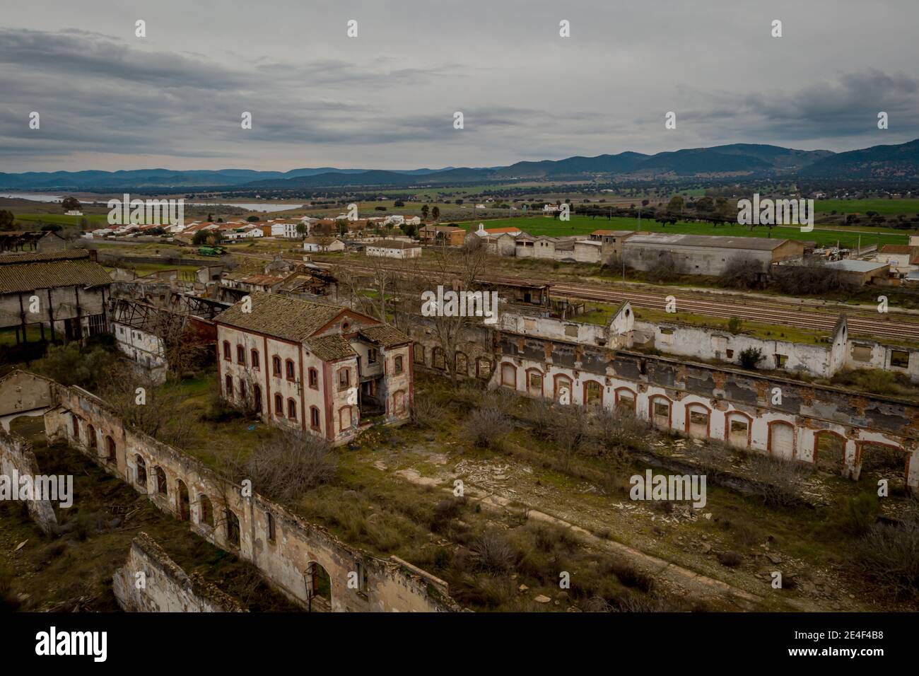 Vue aérienne de l'ancienne exploitation minière abandonnée peñarroya-pueblonuevo Espagne Lieux industriels abandonnés Banque D'Images