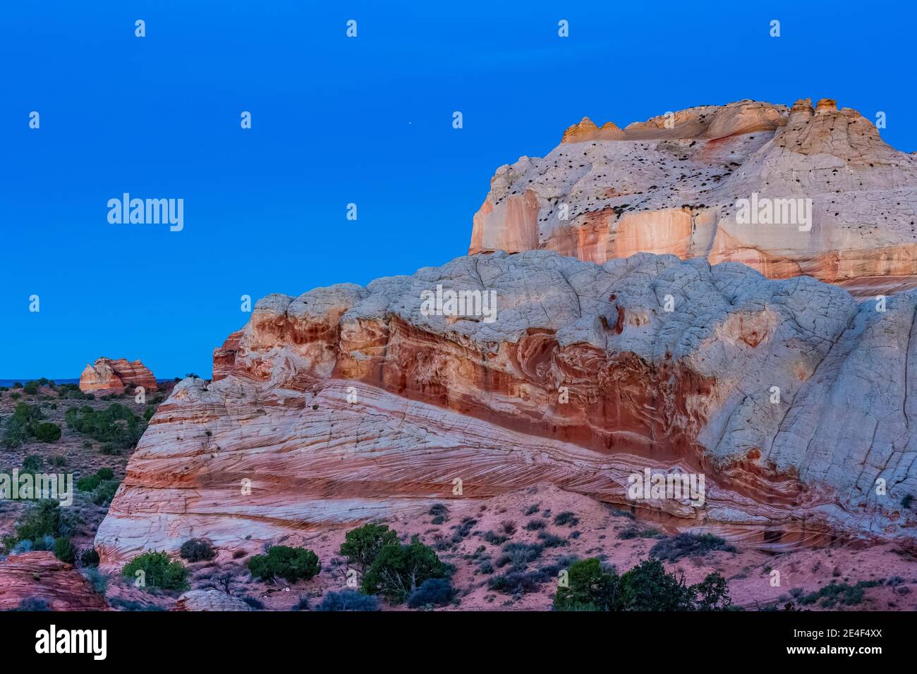 Premier feu sur les formations de grès Navajo de White Pocket, monument national de Vermilion Cliffs, Arizona, États-Unis Banque D'Images