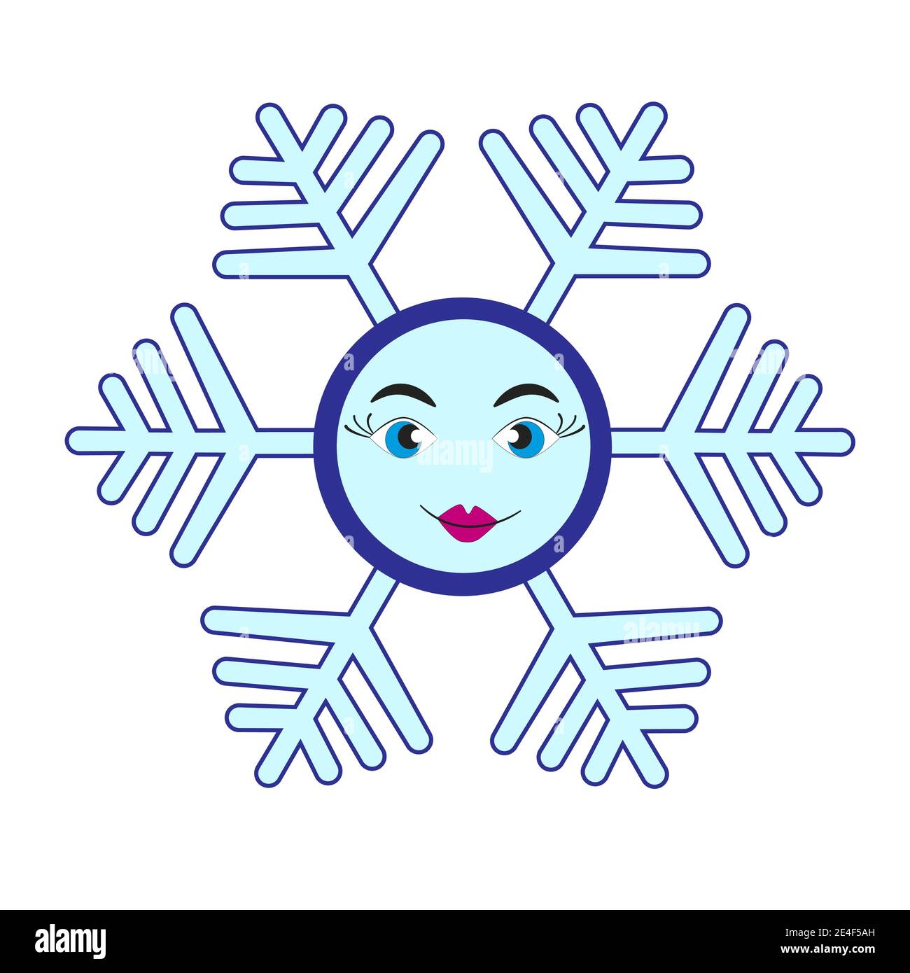 Flocon de neige de dessin animé souriant avec visage de femme isolé sur fond blanc. Illustration de Vecteur