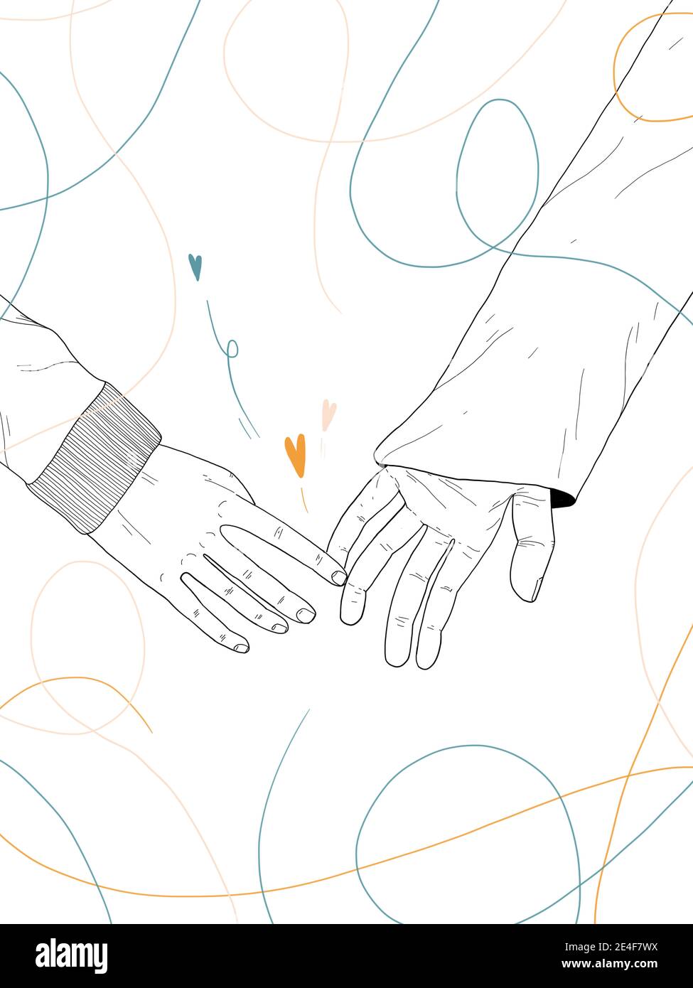Dessin à la main Illustration d'un couple donnant les mains sur la wihte arrière-plan Banque D'Images
