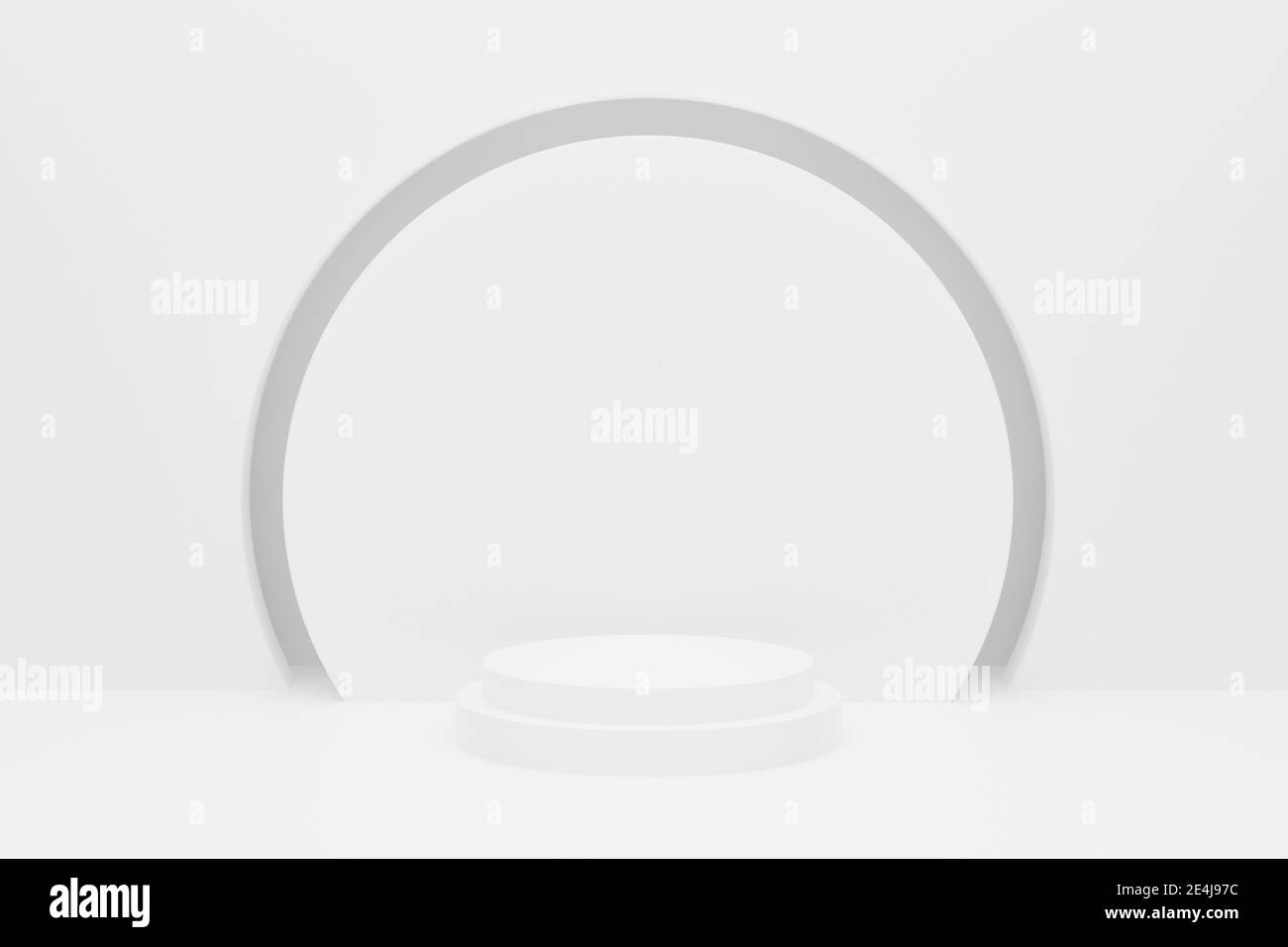 3D de cercle podium blanc avec cadre circulaire. Maquette pour la bannière de marquage des produits et les produits cosmétiques. Présentation du produit minimale. Banque D'Images