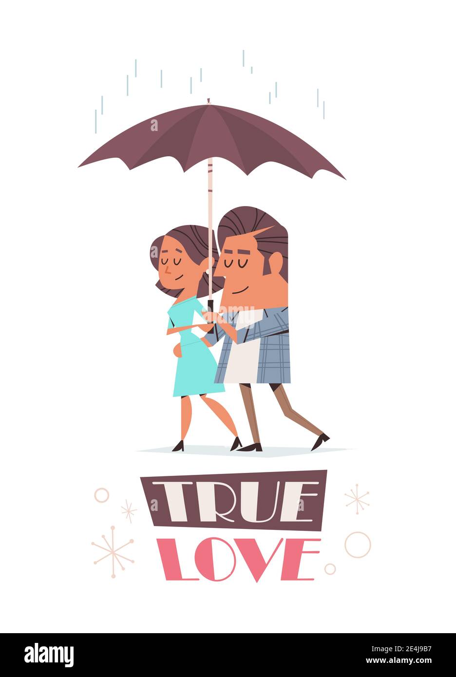 couple amoureux marchant ensemble sous parapluie saint valentin fête de jour concept carte de vœux affiche d'invitation pleine longueur illustration verticale vectorielle Illustration de Vecteur