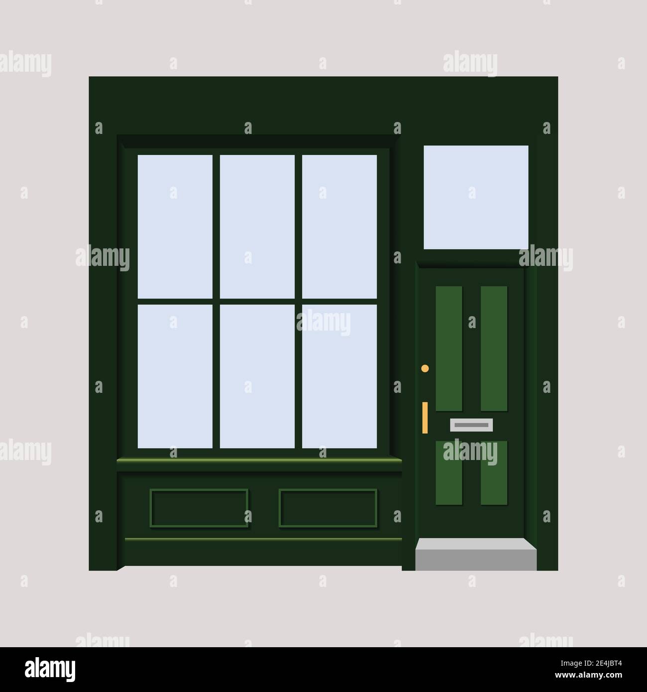 Façade de boutique à motif plat et détail vectoriel. Extérieur de l'atelier. Illustration de Vecteur