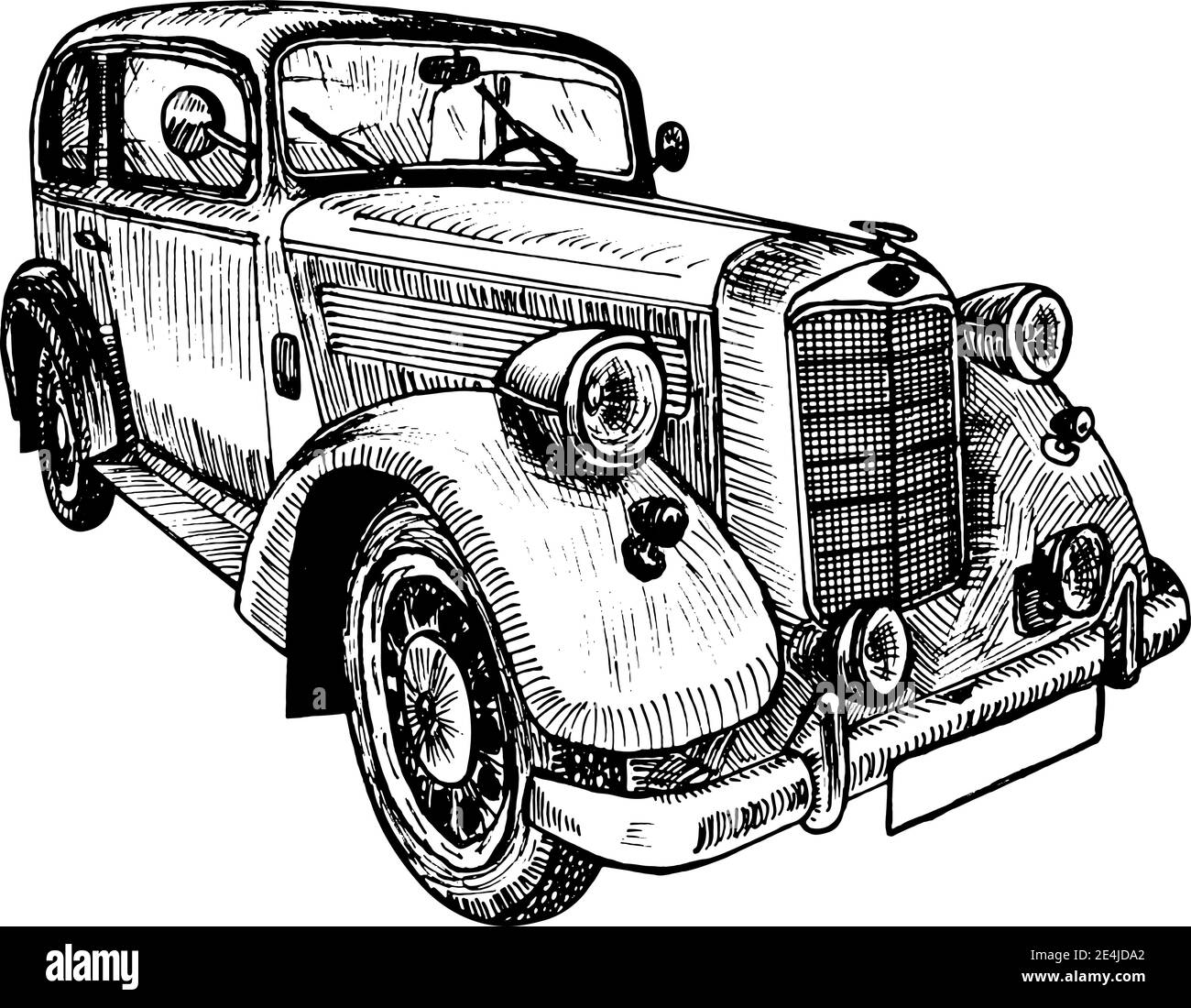 Dessin vectoriel dessiné à la main voiture rétro vintage, dessin Doodle graphiques illustration monochrome sur fond blanc Illustration de Vecteur