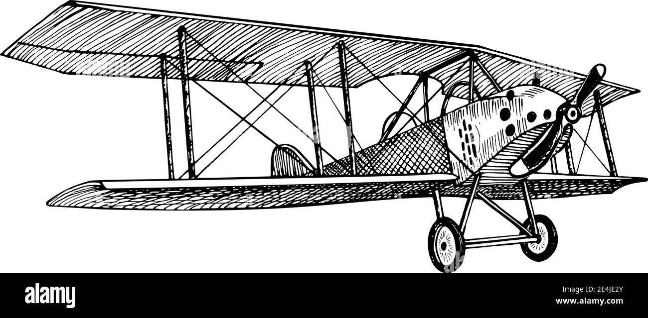 Vintage style rétro hélice avion main dessiné vecteur lustration réaliste esquisse de doodle (tracé) Illustration de Vecteur