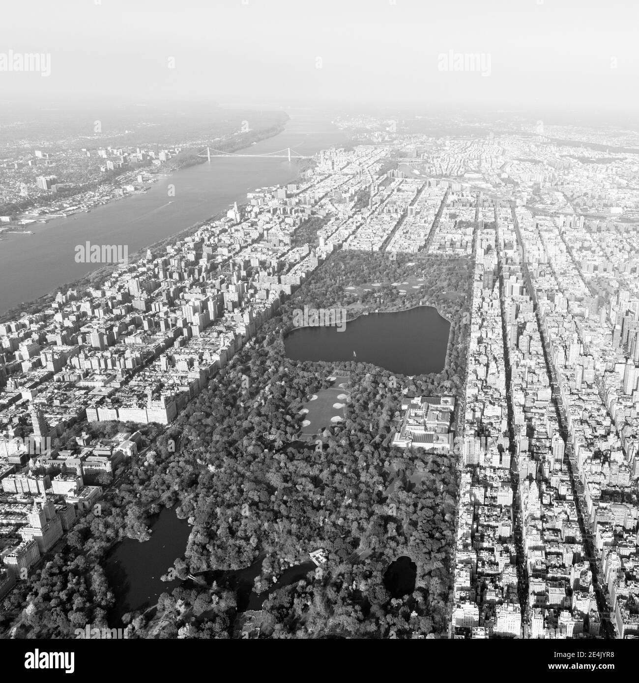 États-Unis, New York, New York City, Midtown Manhattan et Central Park, vue panoramique, BW Banque D'Images