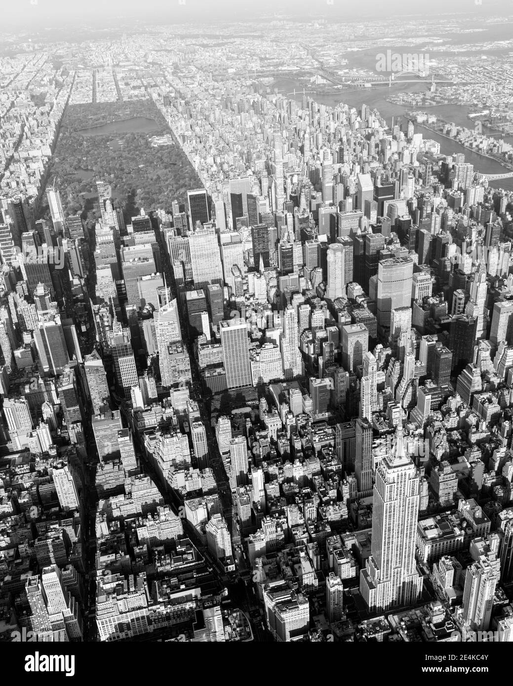 États-Unis, New York, New York City, Midtown Manhattan et Central Park, vue panoramique, BW Banque D'Images