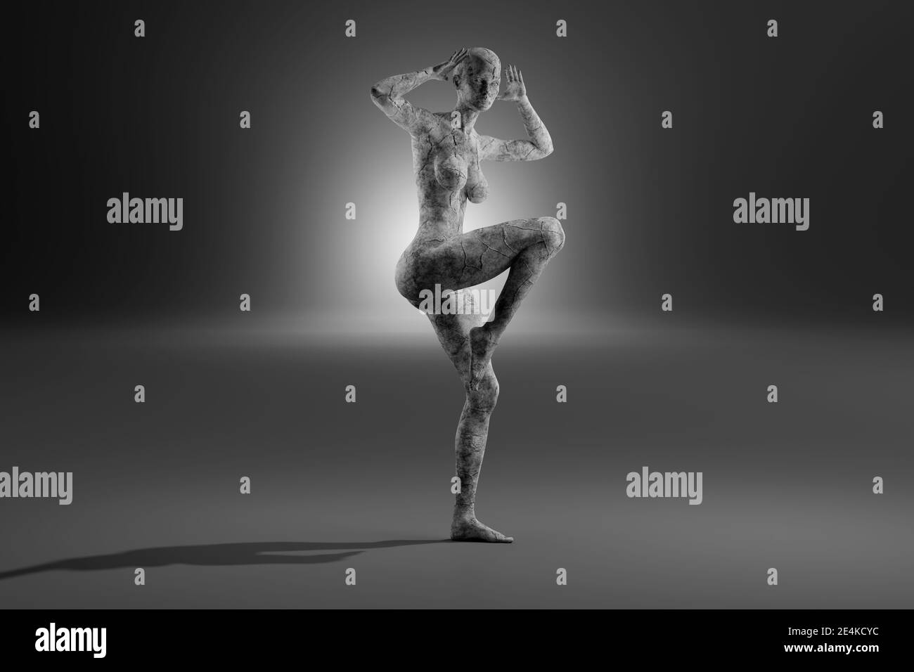 Illustration 3D de personnage féminin en danse concrète sur fond gris Banque D'Images