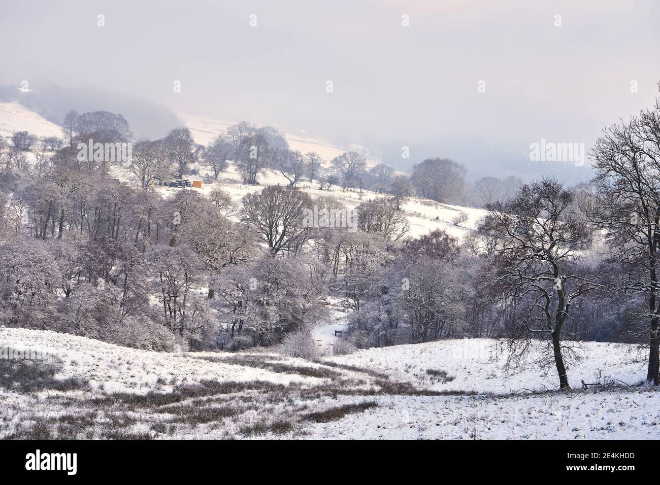 La vue de Pentyrch à la montagne Caerphillhy dans la neige, janvier 2021, Pentyrch près de Cardiff, au sud du pays de Galles Banque D'Images