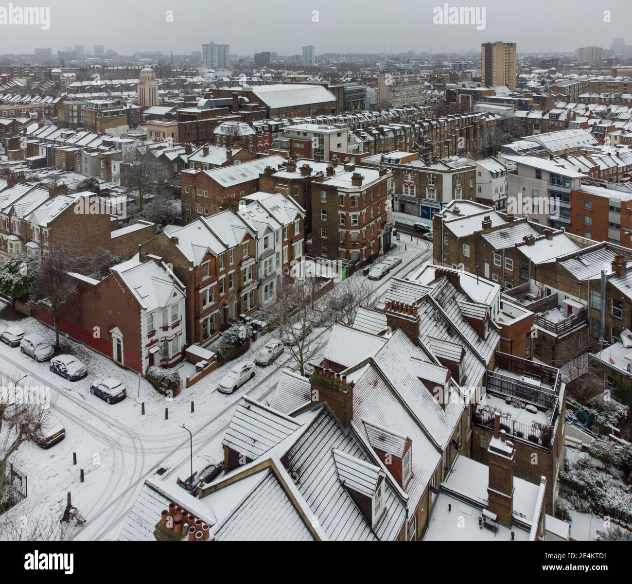 North West London Kilburn Queens Park Brondesbury couvert de neige Banque D'Images