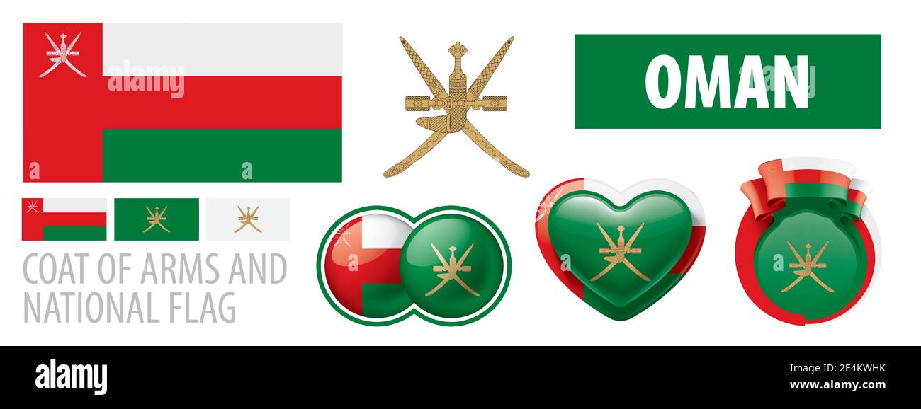 Ensemble vectoriel du blason et du drapeau national D'Oman Illustration de Vecteur