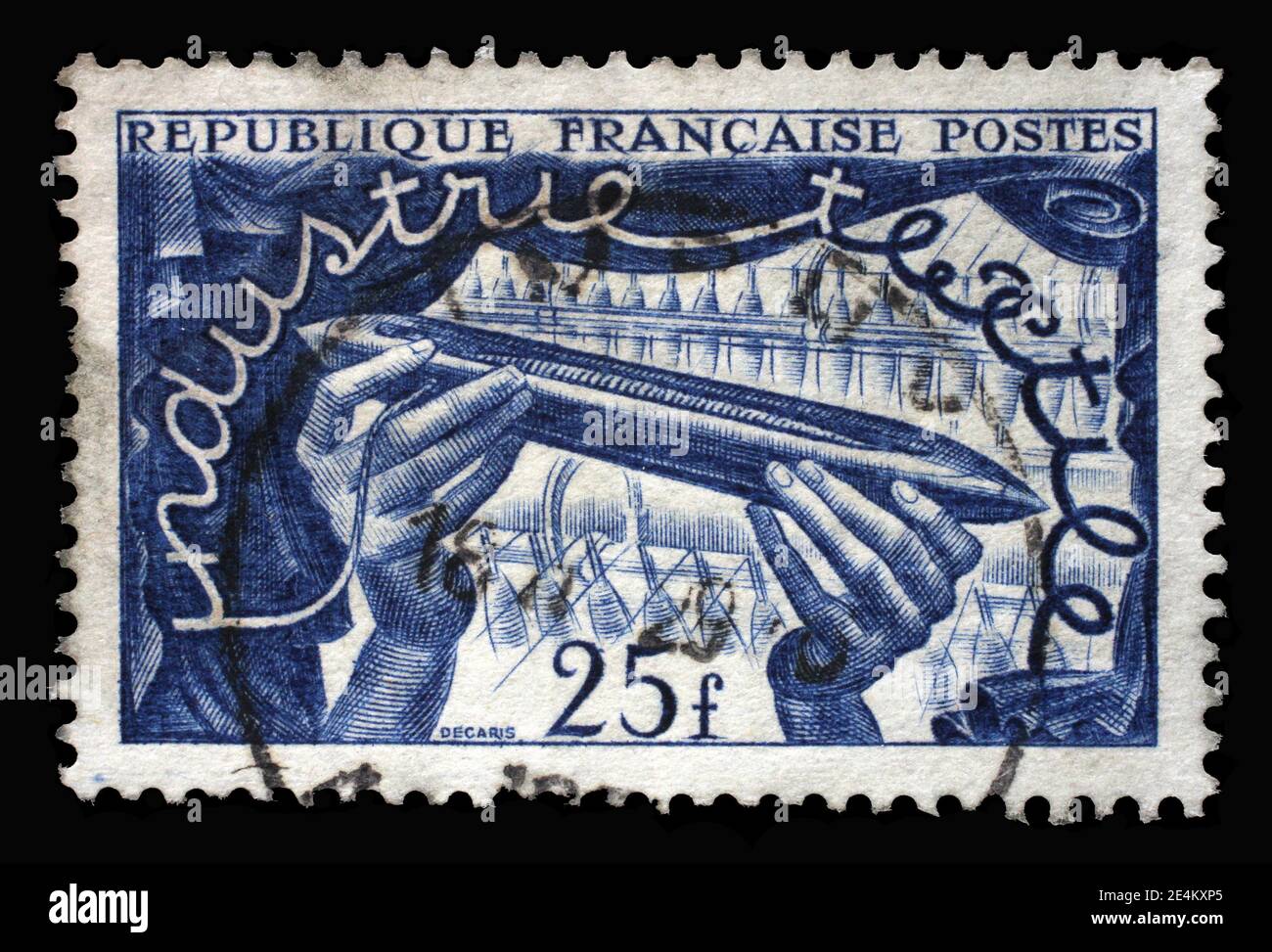 Timbre imprimé en France montre l'industrie textile Lille, série Industrie, vers 1951 Banque D'Images