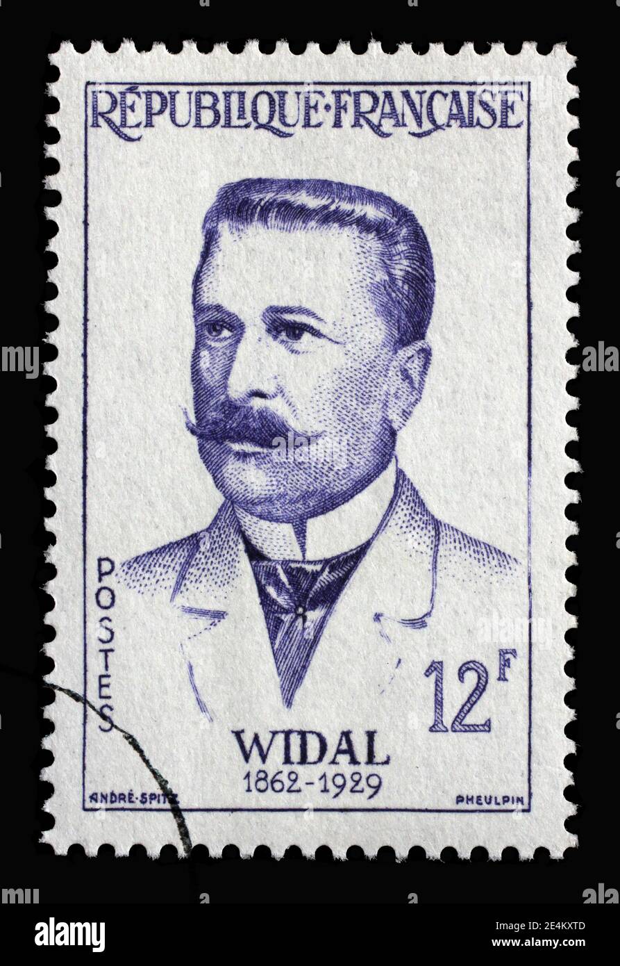 Le timbre imprimé en France montre Widal Fernand (1862-1929), vers 1958 Banque D'Images