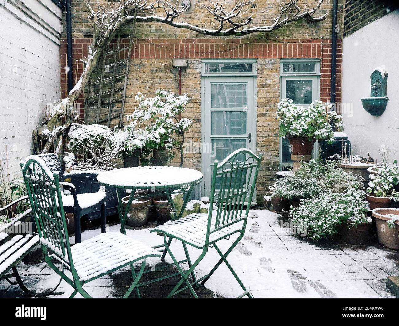 Jardin intérieur de la ville à Snow.Camden Nord Londres 24/01/2021 Banque D'Images