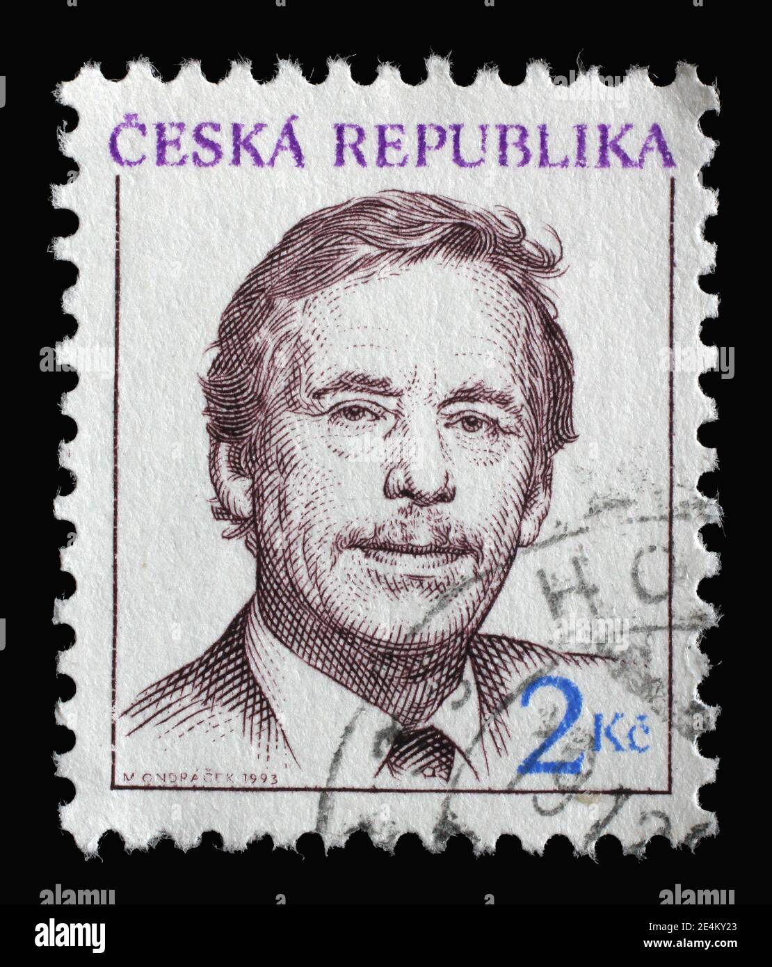 Timbre imprimé en République tchèque montre Vaclav Havel - écrivain et homme d'État tchèque, 1er président de la République tchèque, vers 1993 Banque D'Images