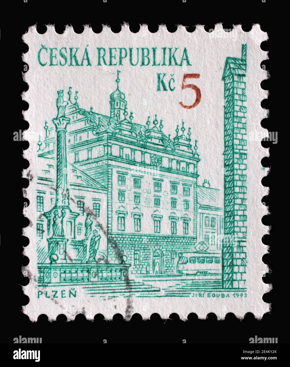 Timbre imprimé en République tchèque montre la mairie de la Renaissance à Plzen, vers 1993 Banque D'Images