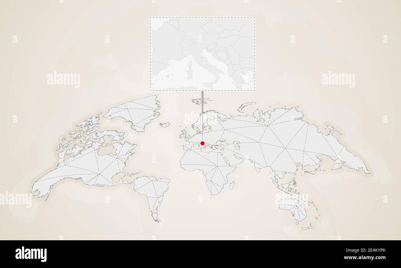 Carte de Saint-Marin avec les pays voisins épinglés sur la carte du monde. Carte du monde des triangles abstraits. Illustration de Vecteur