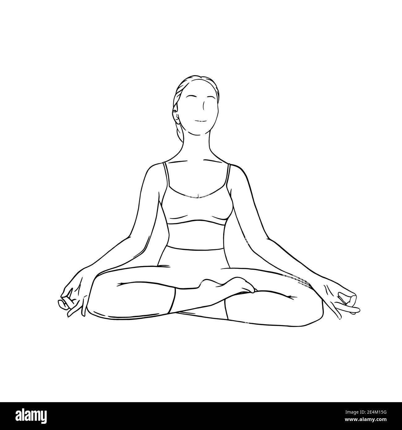 Méditation de yoga dans siddhasana. OM méditation pour la relaxation du corps et l'harmonie d'esprit. Illustration vectorielle gravée isolée sur fond blanc Illustration de Vecteur
