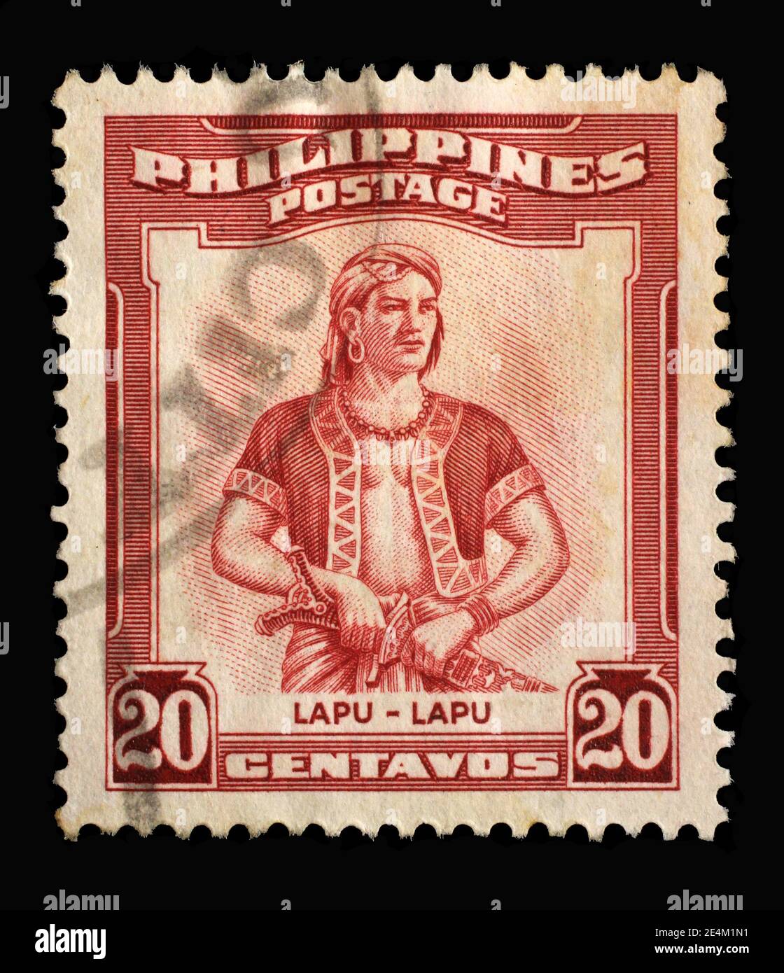 Timbre imprimé aux Philippines montre le portrait de Lapu-Lapu (1491-1542) était le datu de Mactan, une île dans les Visayas, vers 1955 Banque D'Images
