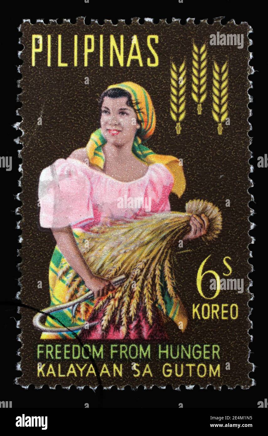 Timbre émis aux Philippines de la série liberté contre la faim, vers 1963. Banque D'Images