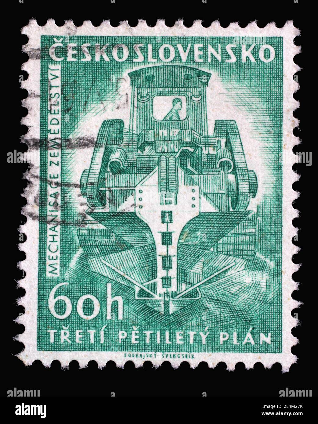 Le timbre imprimé en Tchécoslovaquie montre la machine de creusement de fossés, série 3e plan quinquennal, vers 1961 Banque D'Images