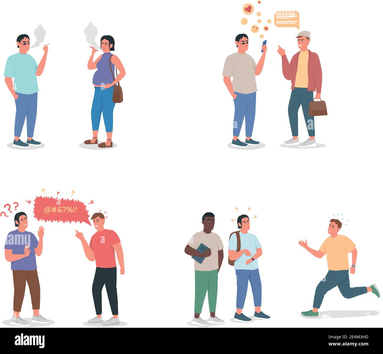 Personnes avec des habitudes malsaines vecteur couleur plat ensemble de caractères détaillé Illustration de Vecteur