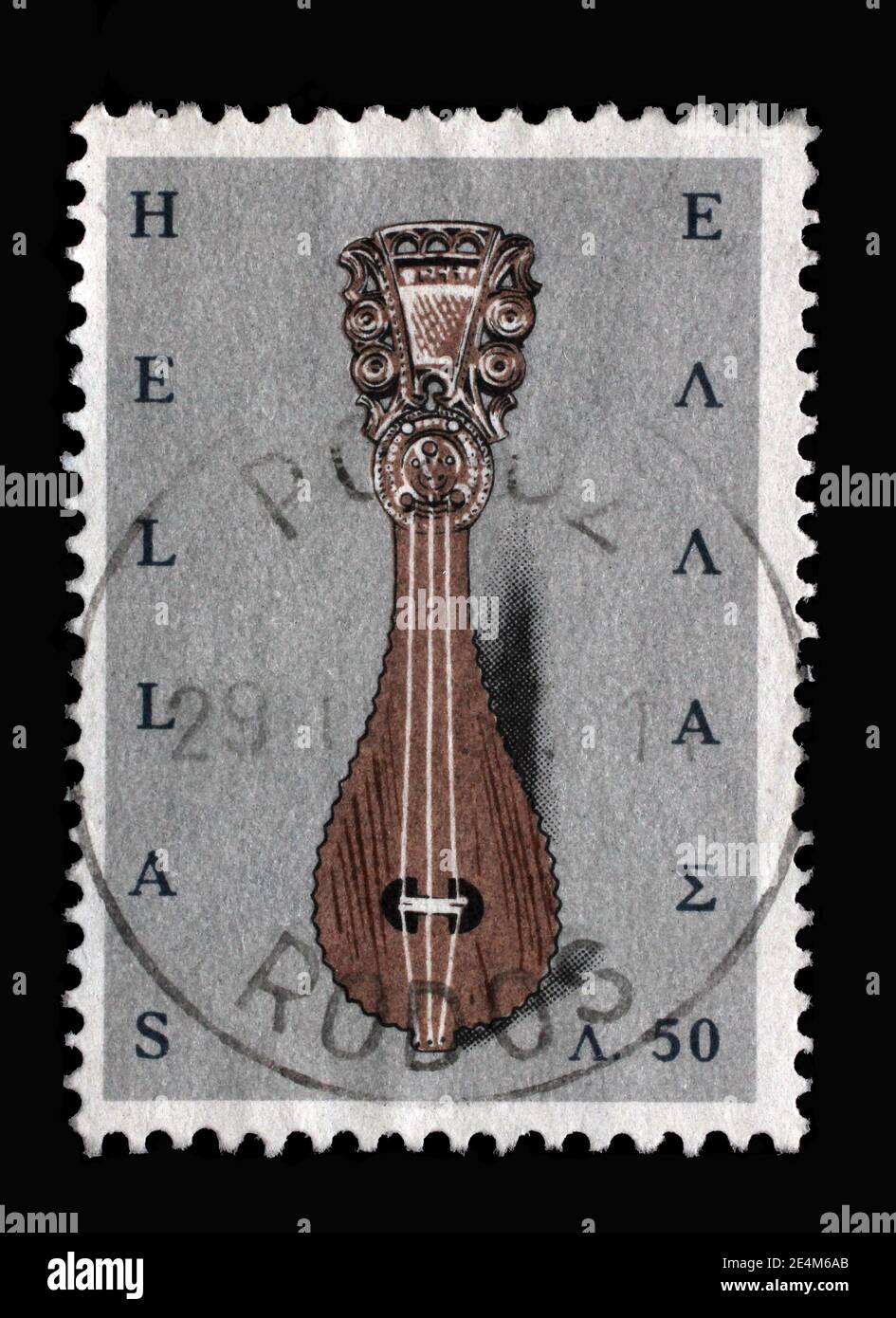 Le timbre imprimé en Grèce montre le lyre crétois, l'art populaire grec, vers 1966 Banque D'Images