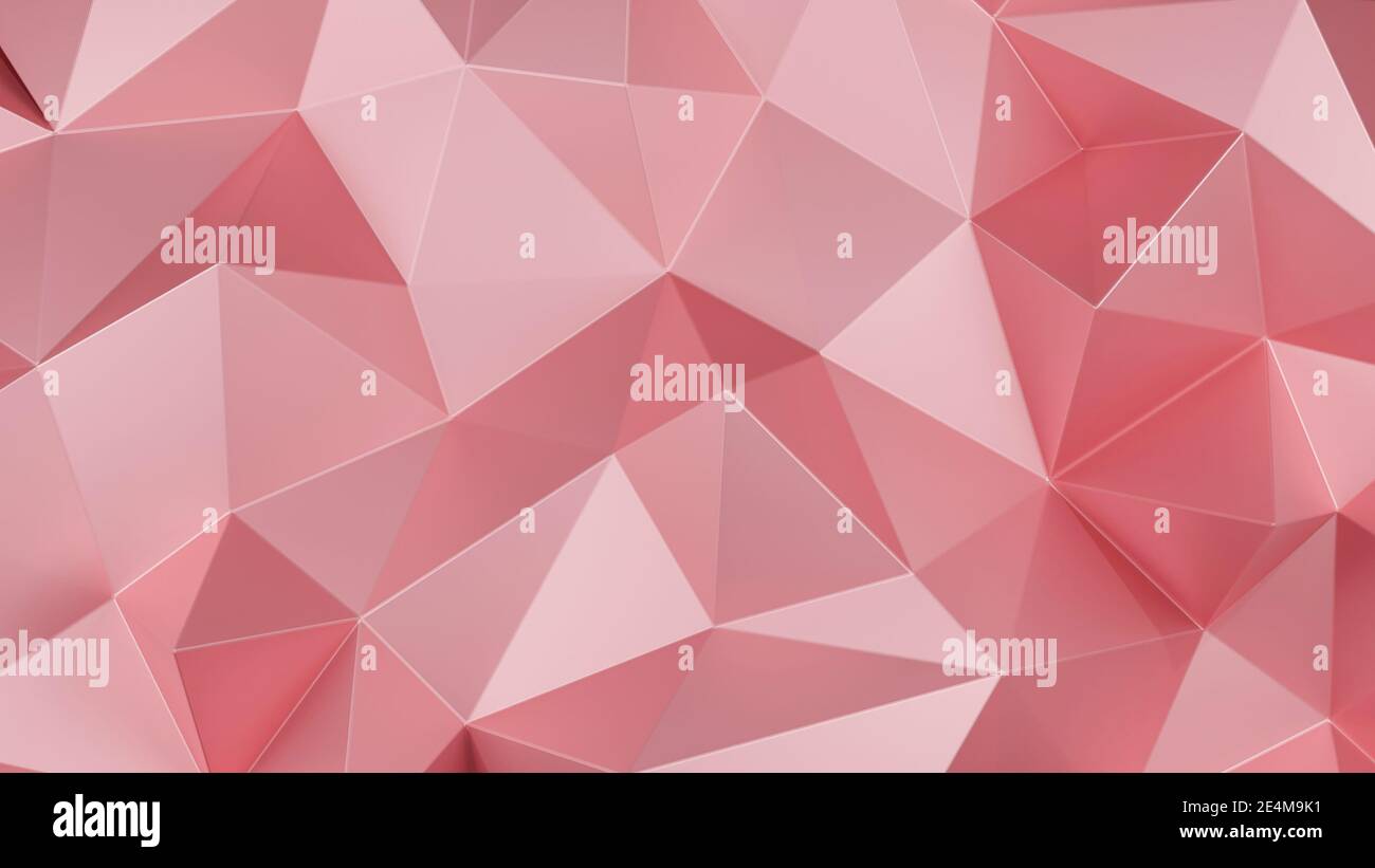 Triangle or rose polygone bas. Triangle géométrique rose polygonal. Arrière-plan en mosaïque abstraite. Illustration du rendu 3D. Banque D'Images