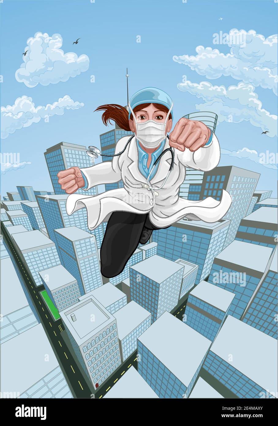 Doctor Superhero Flying Comic Book Super Hero Illustration de Vecteur