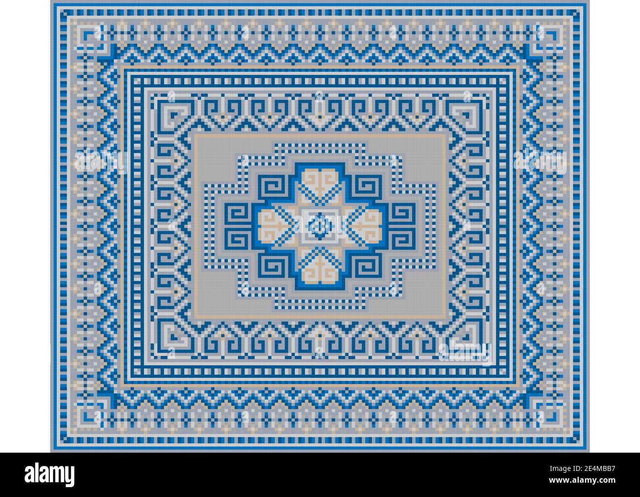 Moquette élégante Oriental douce, tons bleus, beige et motifs gris sur fond blanc Banque D'Images