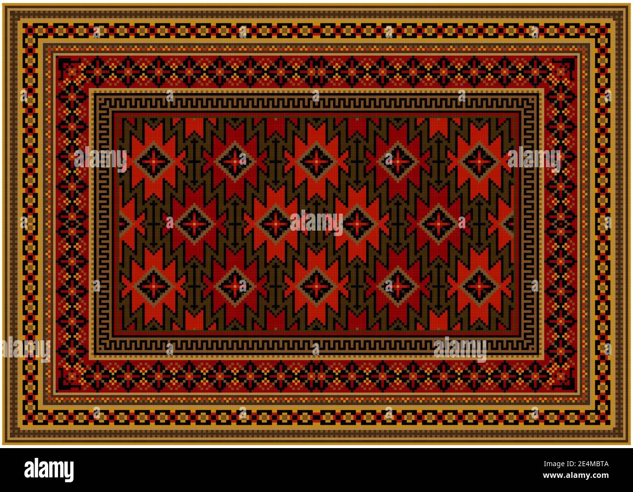 Moquette vintage de luxe avec ornements orientaux dans les tons rouges avec motifs bourgogne, beige, jaune et marron clair sur fond blanc Banque D'Images