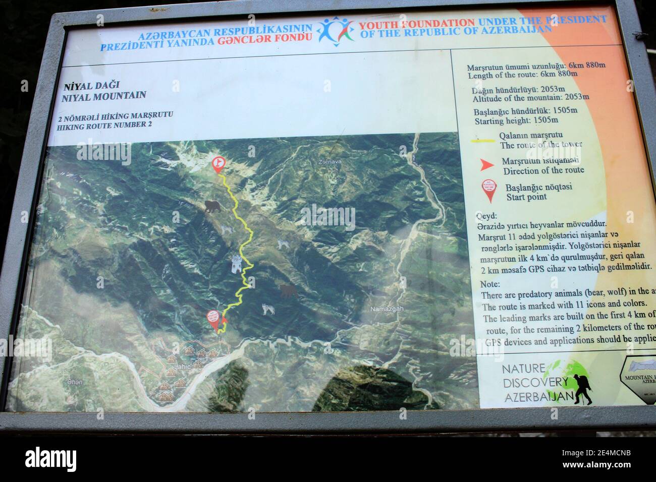Azerbaïdjan. Région d'Ismayilli. Lagich. 05.14.2019 ans. La route vers la forteresse sur la carte. Banque D'Images