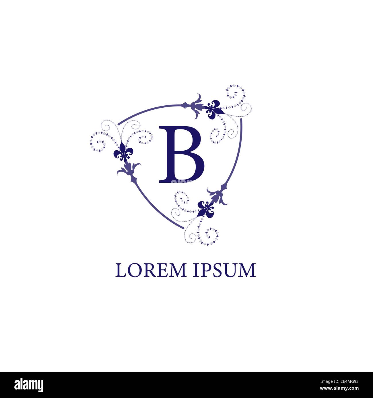 Bouclier floral décoratif avec décoration Lily Flower. Isolé sur fond blanc. Modèle de logo initial de l'alphabet de la lettre B. Violet Violet couleur Illustration de Vecteur