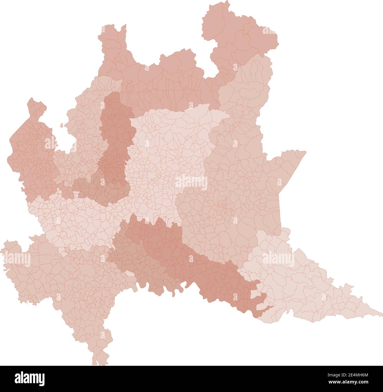 Carte Lombardie, division par provinces et municipalités. Polygones fermés et parfaitement modifiables, remplissage de polygones et tracés de couleurs modifiables à volonté. Niveaux. Illustration de Vecteur