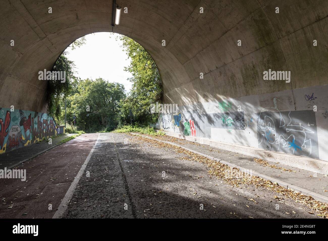 Tunnel piéton sous l'autoroute M4 à Chepstow peint avec des peintures murales, pays de Galles, Royaume-Uni Banque D'Images