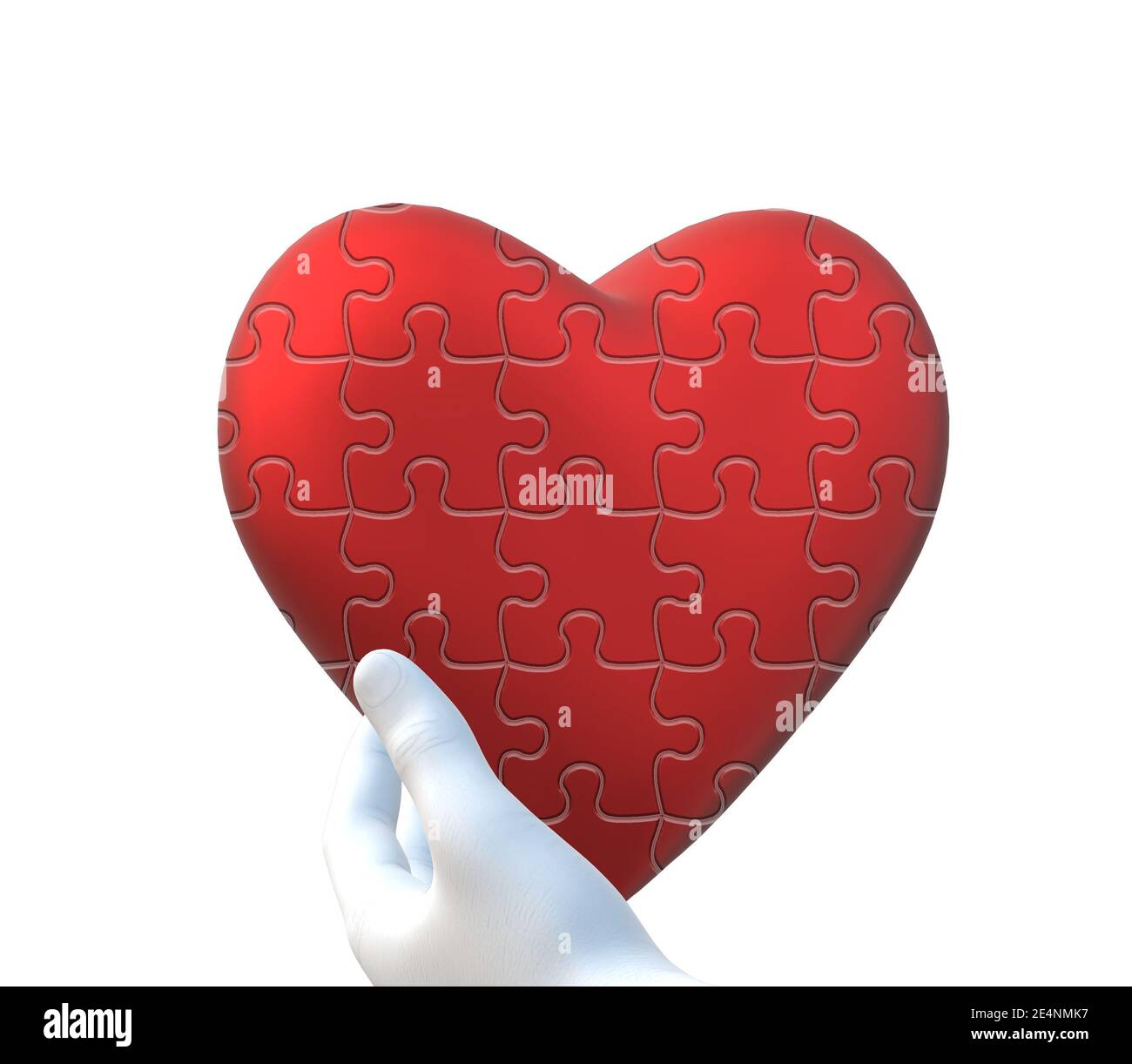 Main tenant le cœur. Symbole de l'aide, don, carte de Saint-Valentin dans le puzzle. Rendu 3D Banque D'Images
