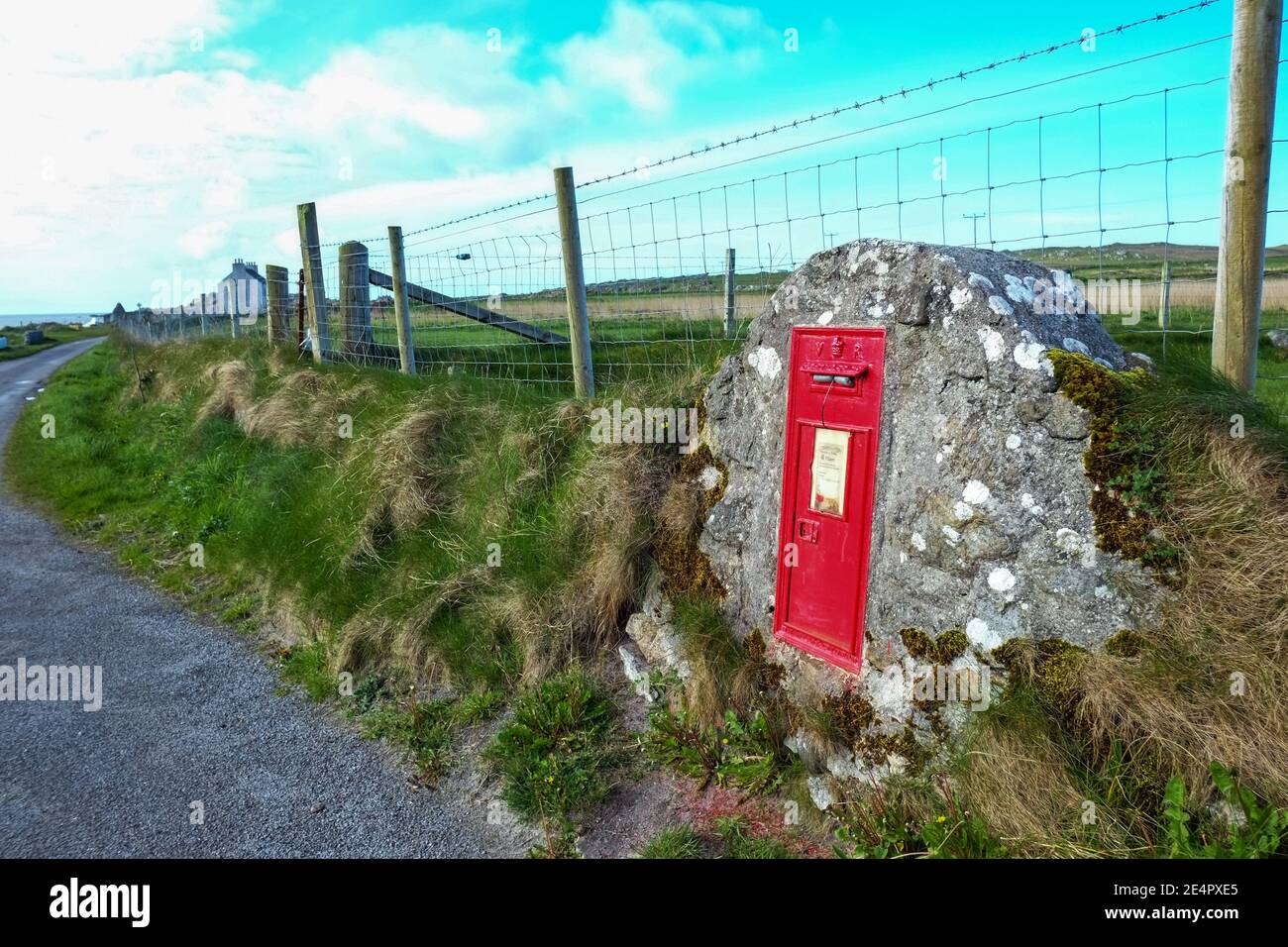Boîte postale rurale de l'île de Tiree, Hébrides extérieures, Écosse. Banque D'Images