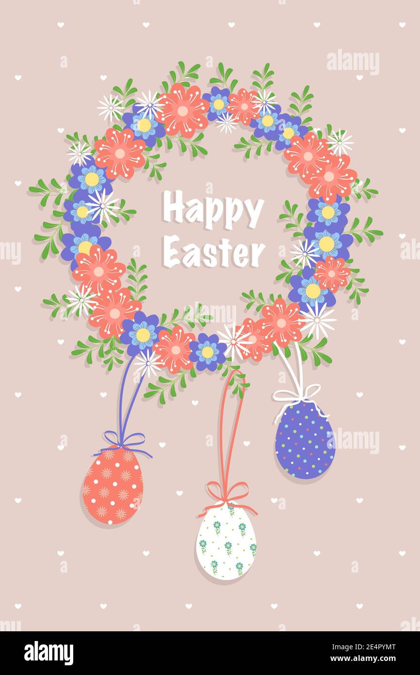 Joyeuses Pâques. Décoration festive avec éléments printaniers Illustration de Vecteur