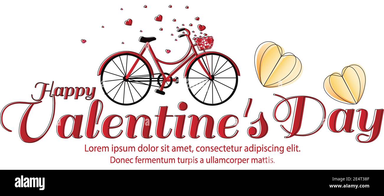 Bonne Saint Valentin avec beau coeur romantique et vélo, illustration vectorielle. Illustration de Vecteur