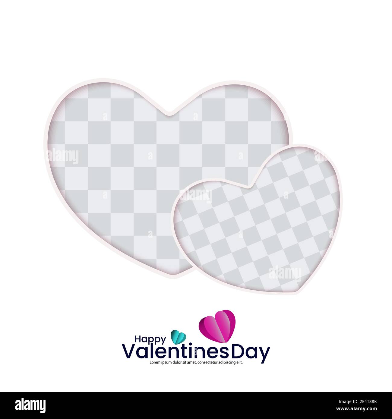 Saint Valentin, le concept de l'amour. Deux cadres vierges en forme de cœur sur fond blanc Illustration de Vecteur