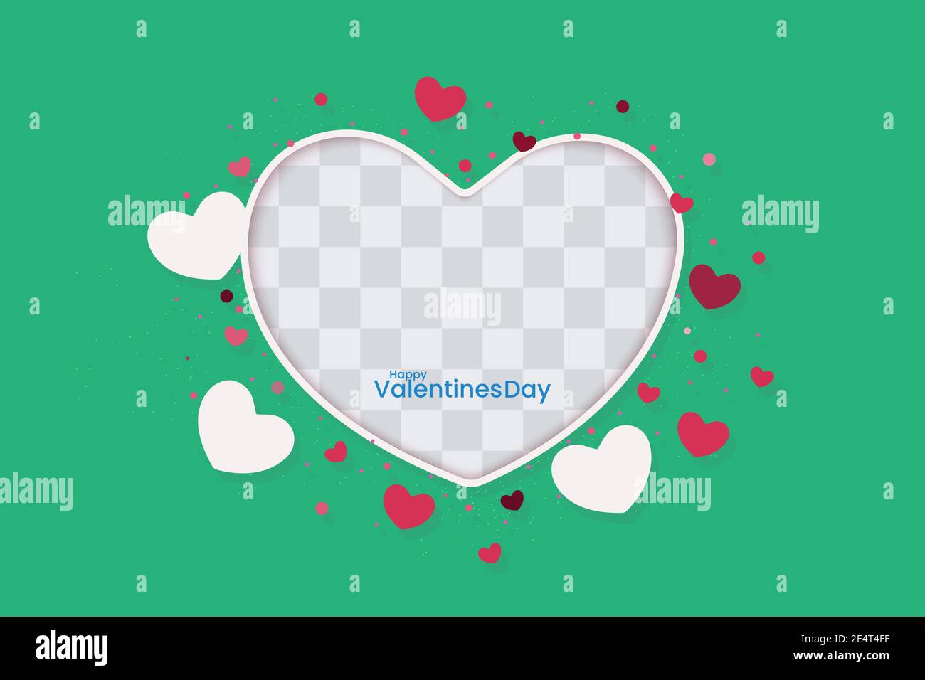 Carte de vœux de Saint-Valentin en forme de coeur, éclaboussures de confettis, couche vide pour placer votre photo. Illustration de Vecteur