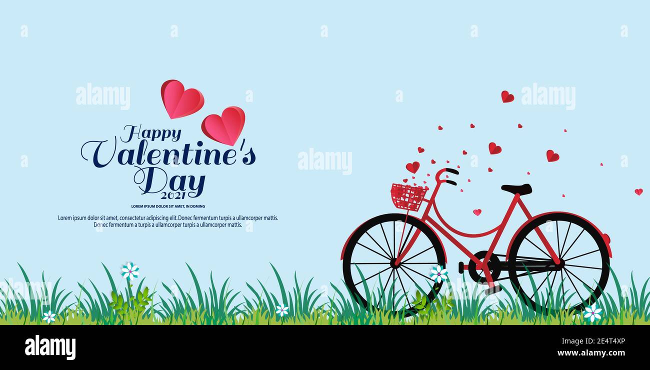 Arrière-plan de la Saint-Valentin avec coeur volant des paniers de vélo Illustration de Vecteur